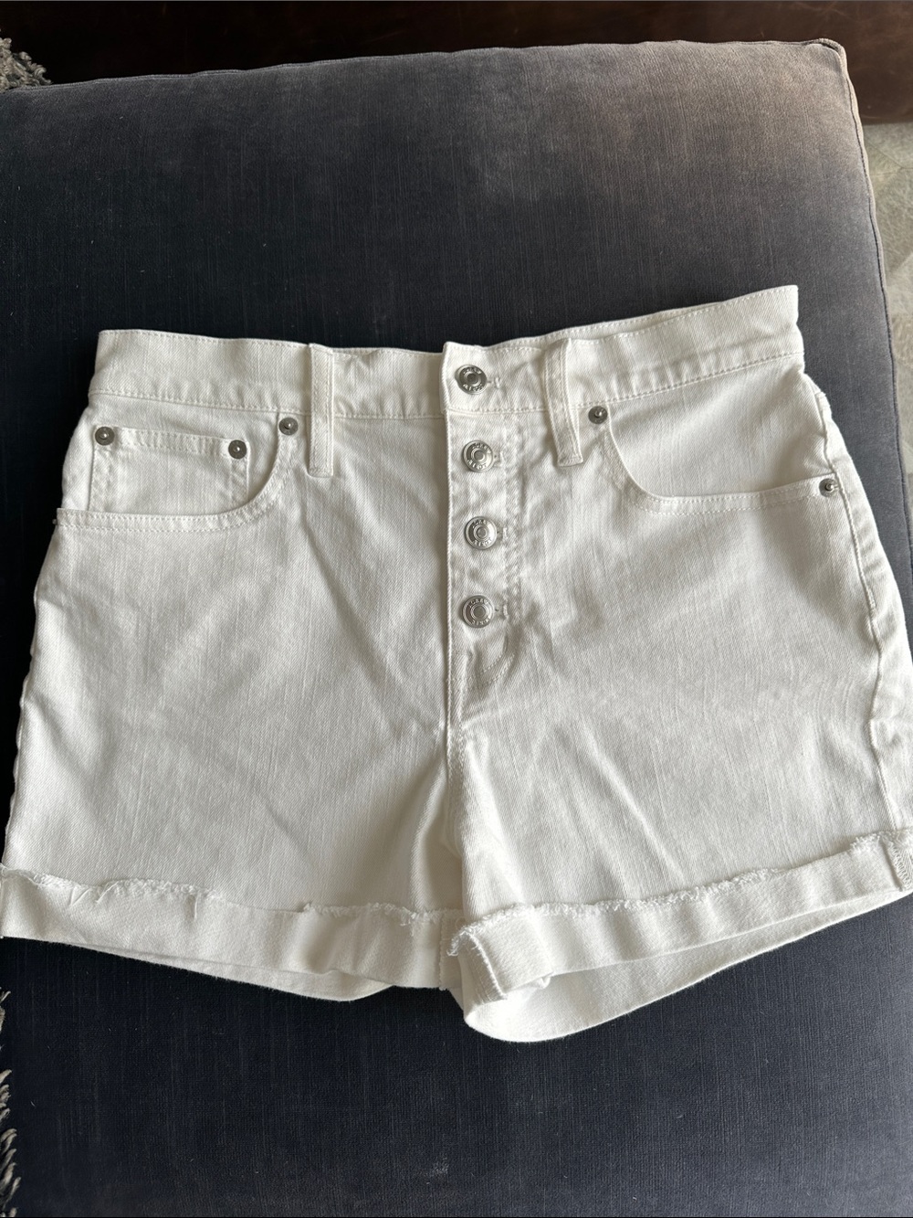 J Crew white denim button fly shorts